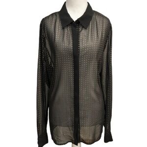 Black Sheer Polka Dot Blouse Top Whimsigoth Witchy Goth Sleek Minimalist Size XL